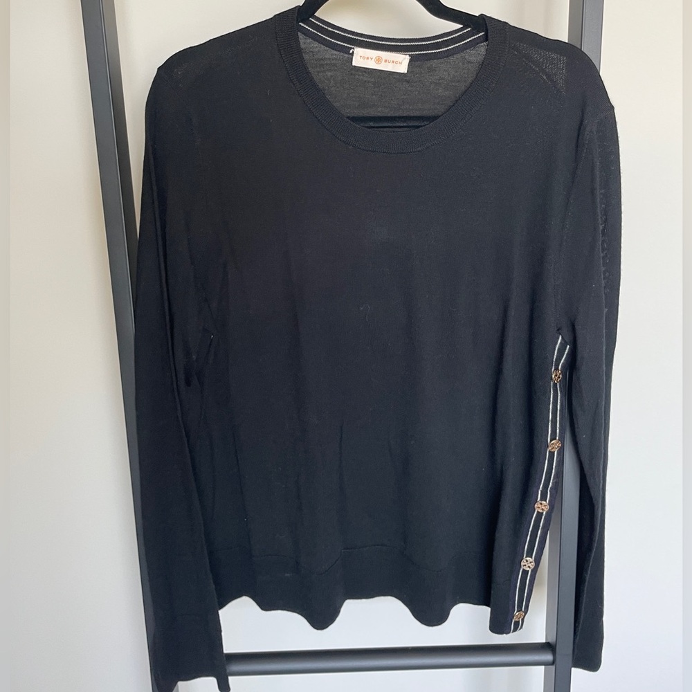 Tory Burch “Madeline Pullover” Black Knit Top